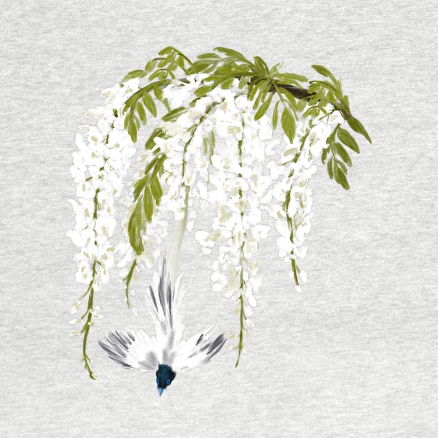 Paradise Flycatcher + White Wisteria by mkeeley